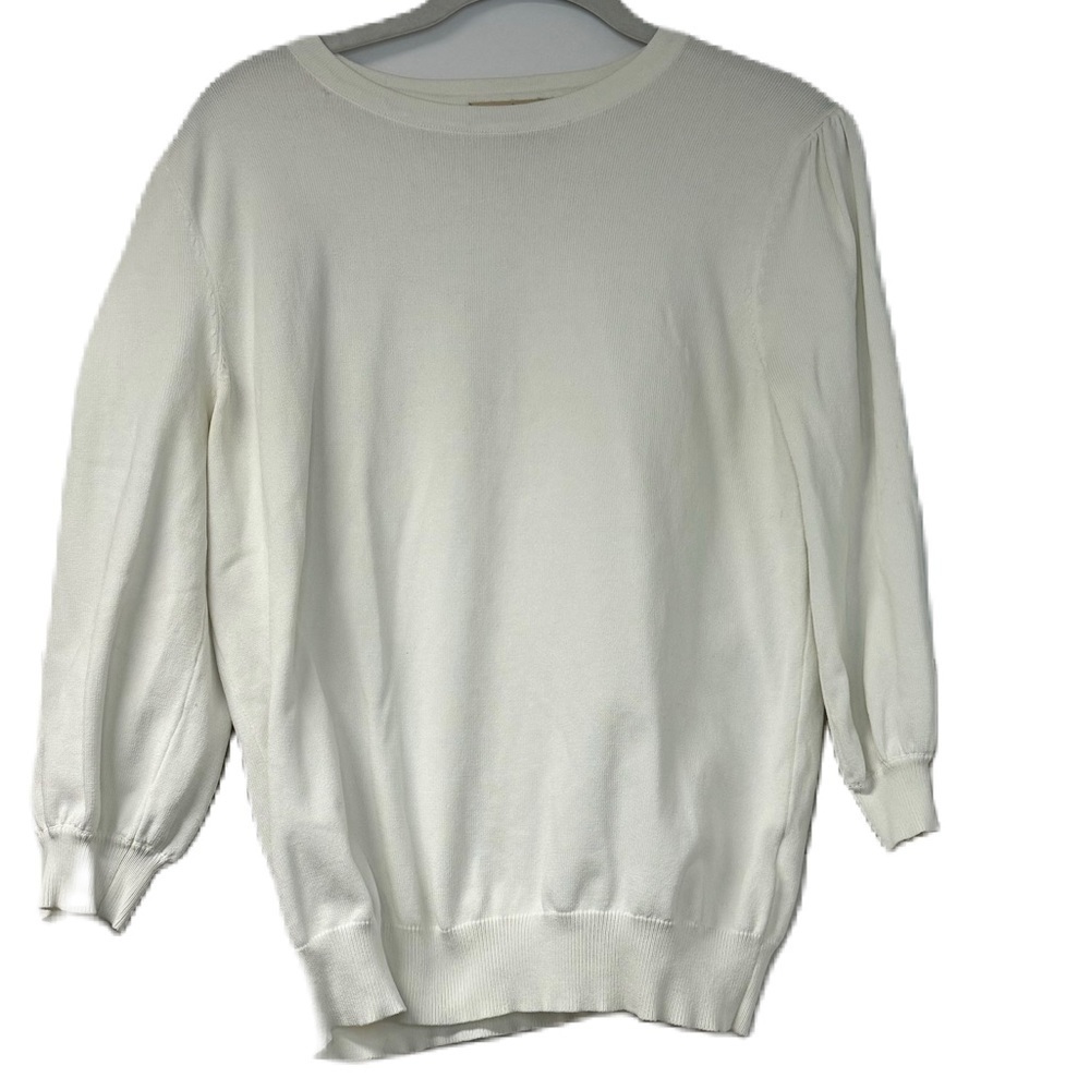 Beige woman’s l 3/4 sleeve cropped top spring summer classic business shirt fun